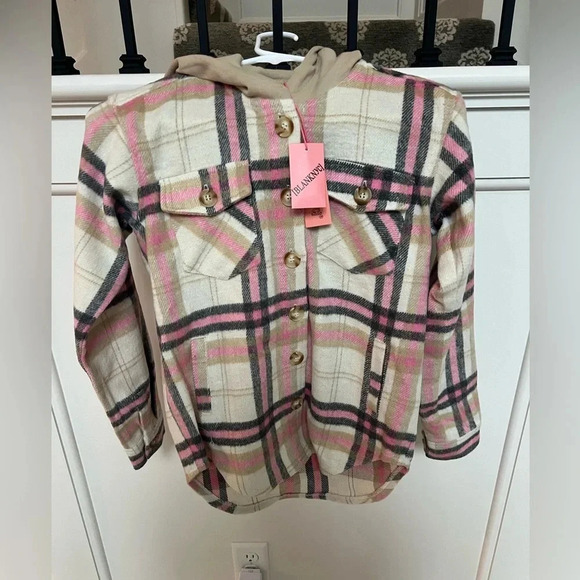 NWT BLANK NYC Girls Plaid Hooded Shirt Jacket - Picture 4 of 6